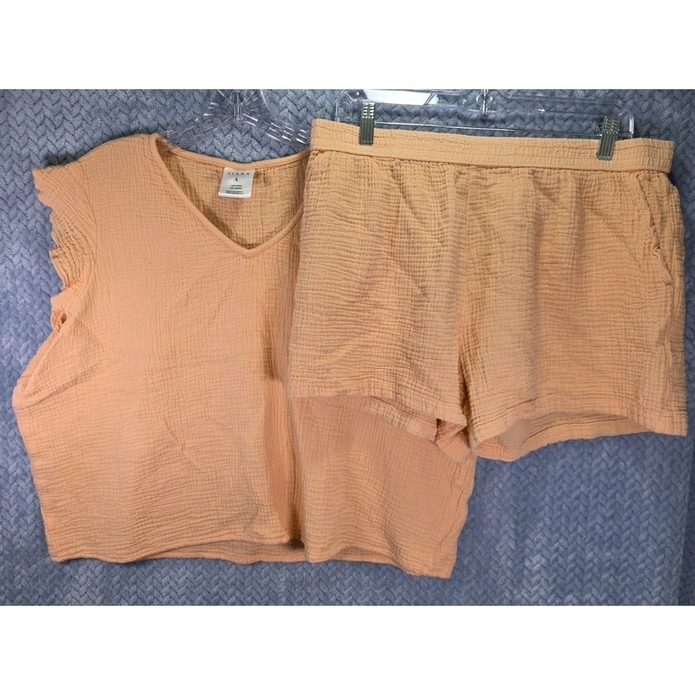 Serra Top and Shorts Set Womens Size Large Peachy Pull On Boho Beach Airy